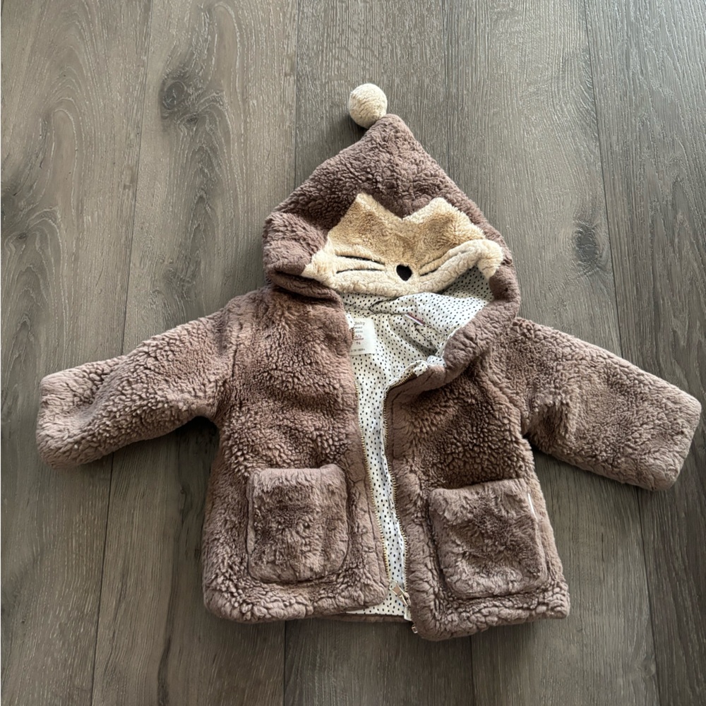 Zara Brown Fleece Kids Jacket with Hood